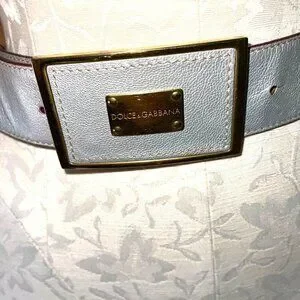 Dolce & Gabbana Womens Leather Logo Plate Belt Size 32 Silver Gold Made In Italy Dolce & Gabbana | Accessories | Dolce Gabbana Womens Leather  main image 2